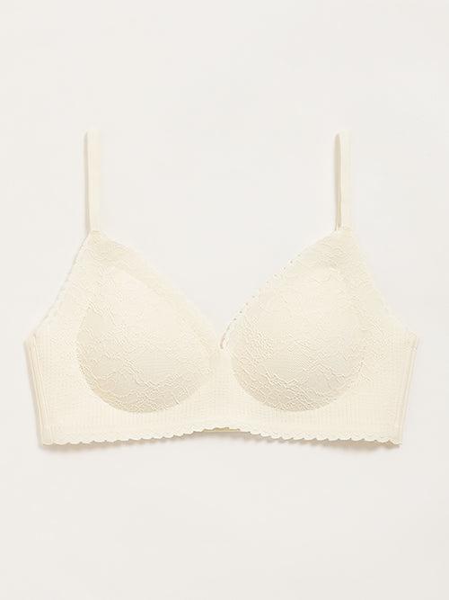 Wunderlove Off-White Lace Design Invisible Padded Bra