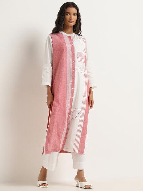 Utsa Red Handloom-Inspired Straight Cotton Kurta