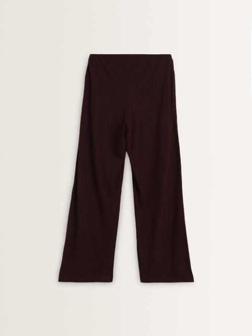 Wunderlove Brown Ribbed High-Rise Pants