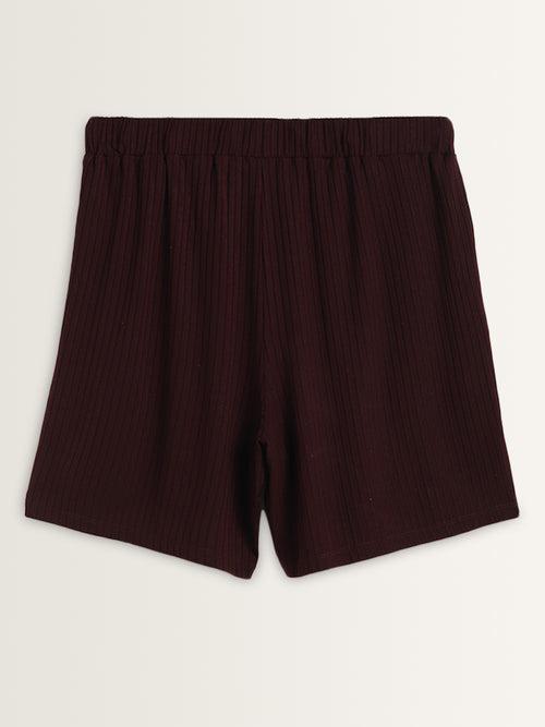 Wunderlove Brown Ribbed High-Rise Relaxed-Fit Shorts