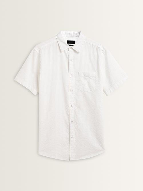 WES Casuals White Striped Relaxed-Fit Cotton Shirt