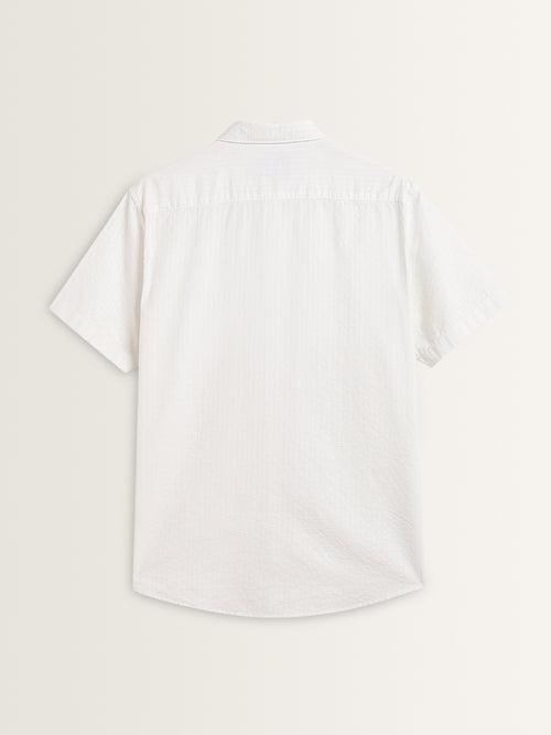 WES Casuals White Striped Relaxed-Fit Cotton Shirt