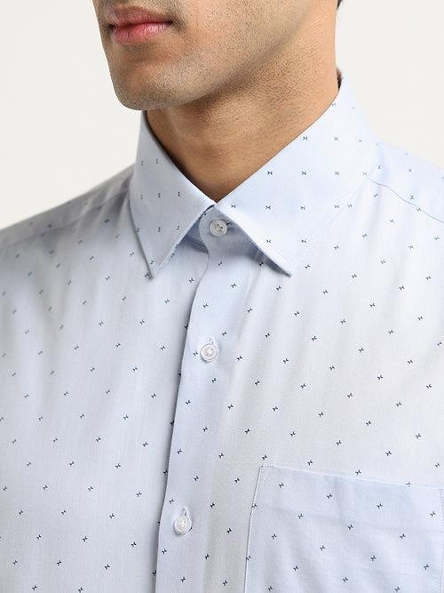 WES Formals Blue Printed Relaxed-Fit Shirt