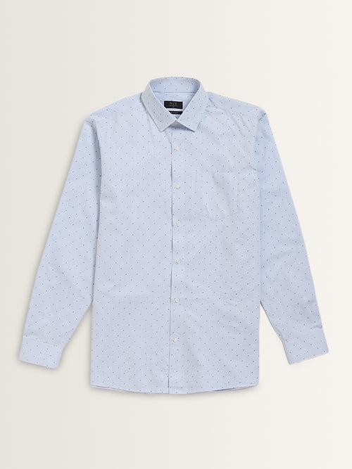 WES Formals Blue Printed Relaxed-Fit Shirt