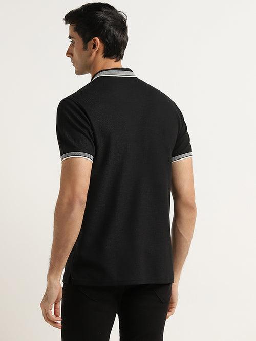 WES Casuals Black Slim-Fit Polo T-Shirt