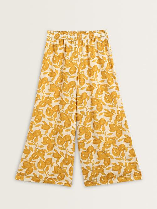 Utsa Yellow Floral Printed Mid-Rise Palazzos