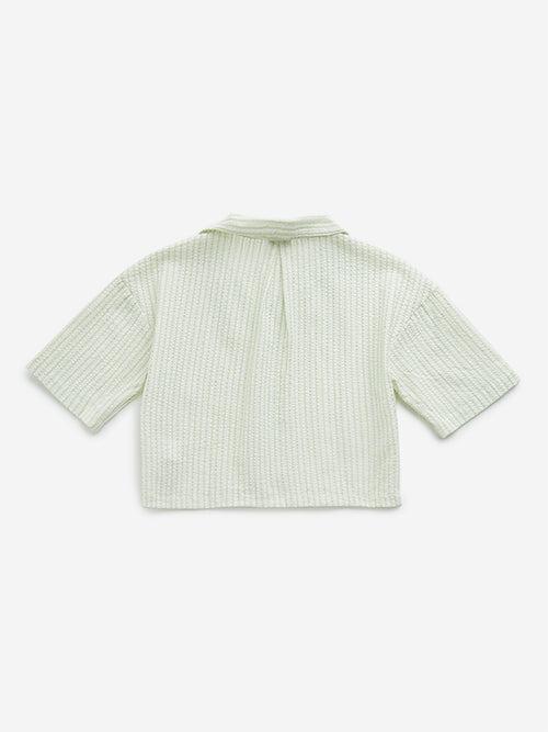 Y&F Kids Green Seersucker Striped Cotton Shirt