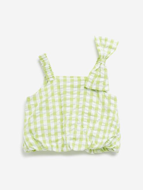 HOP Kids Lime Checkered Design Cotton Crop Top