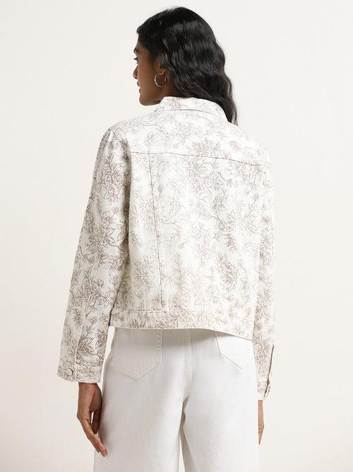 LOV Off-White Floral Printed Denim Jacket