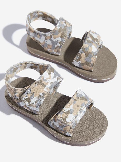 Yellow Taupe Camouflage Design Sandals