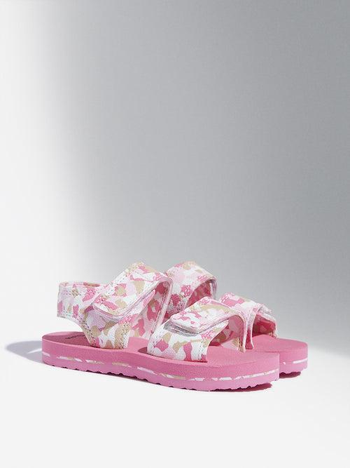 Yellow Pink Camouflage Design Sandals