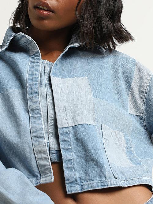 Nuon Blue Patchwork Denim Jacket