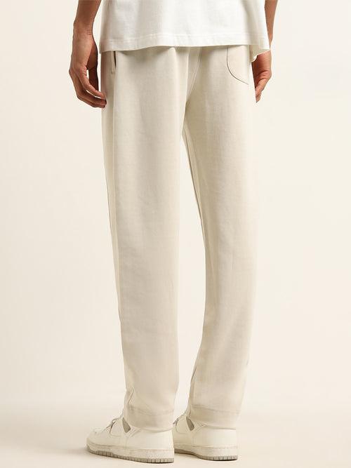 Studiofit Light Beige Relaxed-Fit Mid-Rise Cotton Track Pants