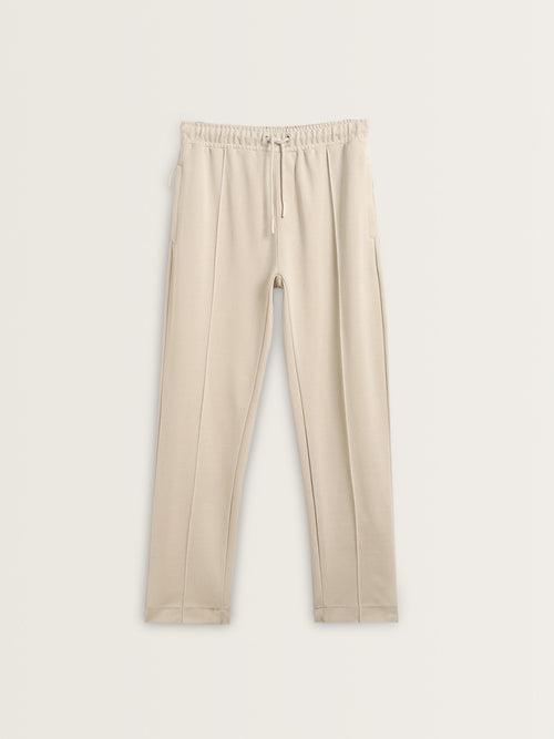 Studiofit Light Beige Relaxed-Fit Mid-Rise Cotton Track Pants