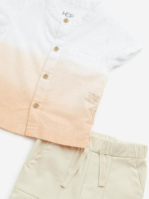 HOP Baby Orange Ombre Cotton Shirt with Shorts Set