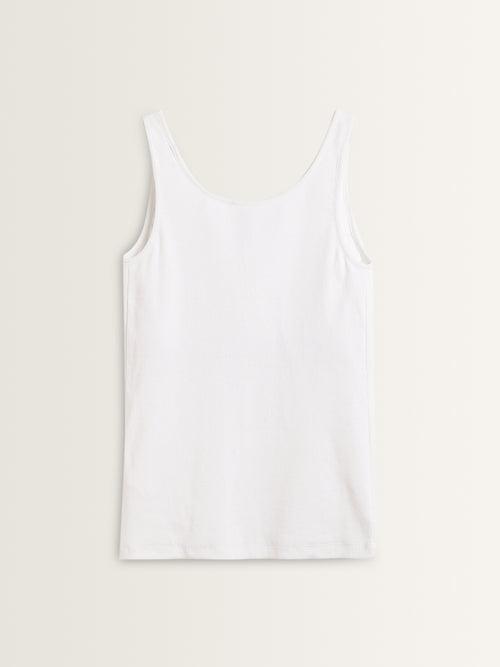 Wunderlove White Ribbed Textured Cotton Blend Camisole