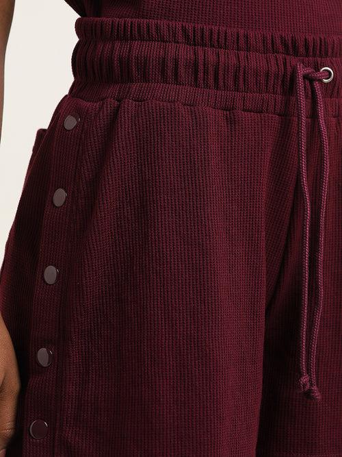 Superstar Maroon Button-Detailed High-Rise Shorts