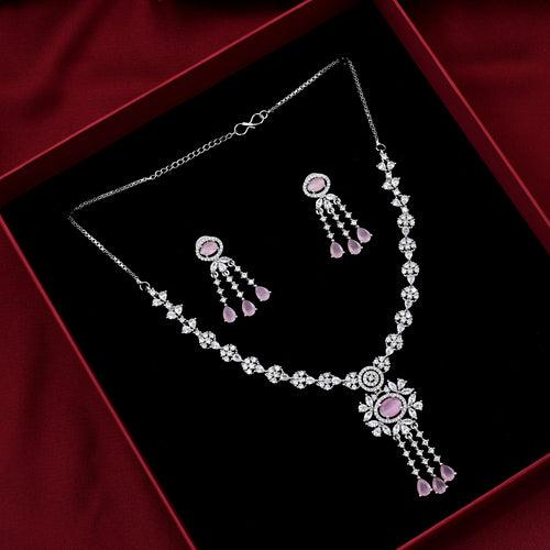 Elegant Silver Plated Zircon Necklace Set