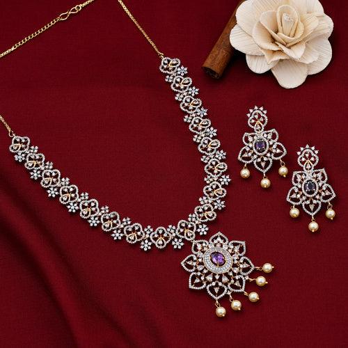 Elegant Gold Plated Short Zircon Necklace Set