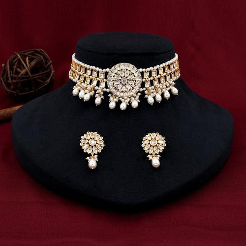 Flower Design Kundan Choker Set