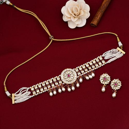 Flower Design Kundan Choker Set