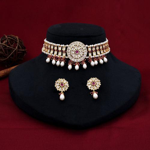 Flower Design Kundan Choker Set