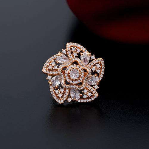 Unique Floral Design Zircon Ring