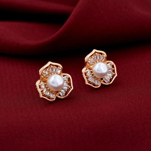 Rose Gold Plated Pearl Diamond Studs