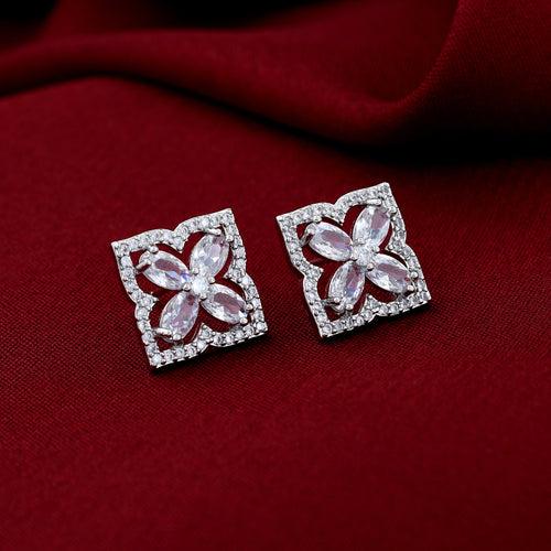 Silver Plated Diamond Stud Earrings