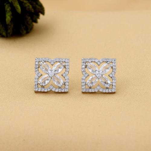 Silver Plated Diamond Stud Earrings