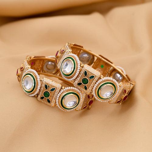 Polki Setted Antique Bangles Set