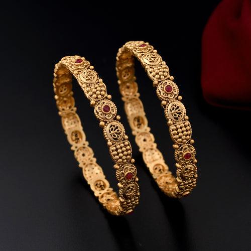 Antique Polish Flower Design Bangles