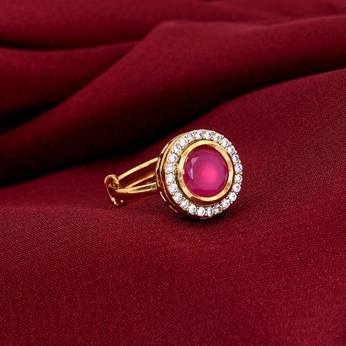 Gold Plated Kundan Polki Adjustable Ring