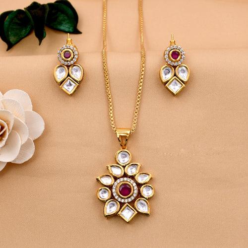 Classy Ruby Colour Kundan Pendant Set