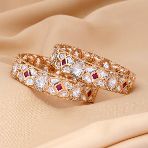 Ruby With Polki Setted  Kundan Bangles