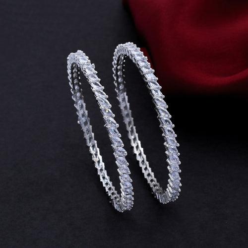 Leaf Design Silver Plated Zircon Bangles