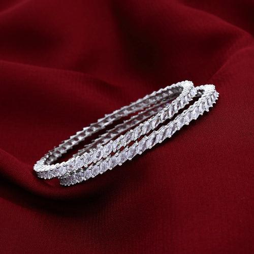 Leaf Design Silver Plated Zircon Bangles