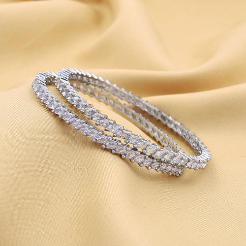 Leaf Design Silver Plated Zircon Bangles