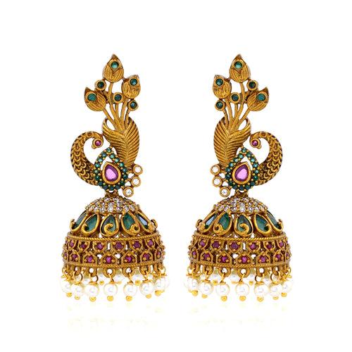 Antique Peacock Design Jhumka Earrings