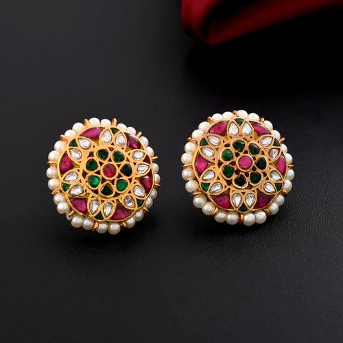 Kempu Gold Plated Jadau Studs Earring