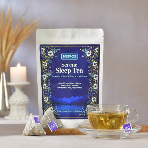 Serene Sleep Tea by Keeros |Calming Night Tea for Deep Sleep | Herbal Blend with Chamomile, Lavender, Lemongrass, Mint & Peppermint| Helps in Diabetes, Weight Control & General wellbeing |30Tea Bags