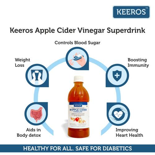 Keeros Apple Cider Vinegar with Mother Vinegar | 100% Natural, Raw, Unfiltered, Unpasteurized | Pack of 2x500ml