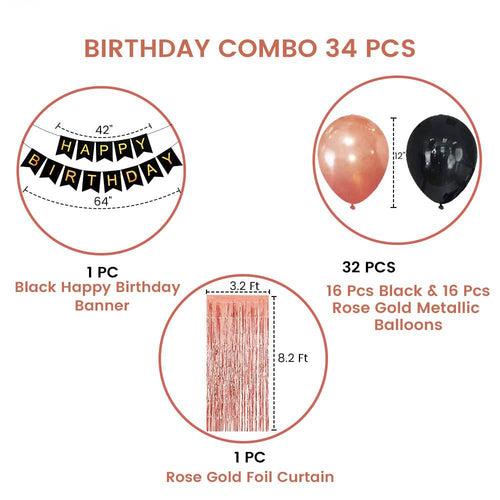 Rose Gold Birthday Decoration Set - 34 Pcs Birthday Decorations | Birthday Celebration Kit for Women