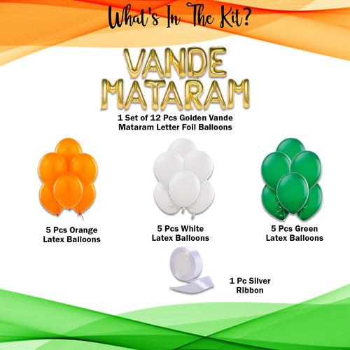 26 January Decoration Items - Pack of 28 Pcs - Letter Foil & Latex balloons - Tricolour Balloons