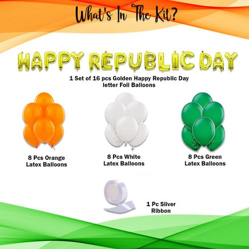 26 January Decoration Items - Pack of 41 Pcs - Letter Foil & Latex balloons - Tricolour Balloons