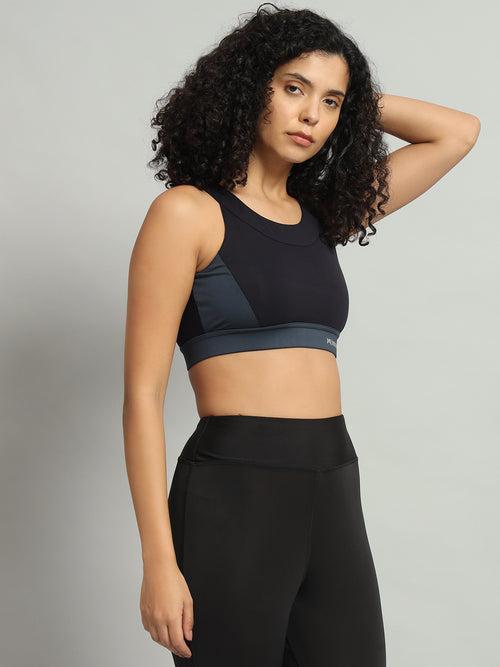 High Impact Boat neck Sports Bra - Black & Grey