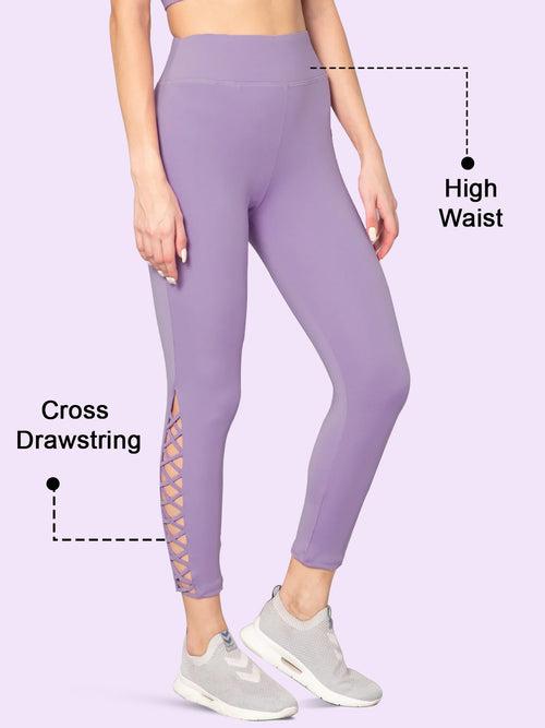 High Waist Side Cross Drawstring Workout Tight – Purple