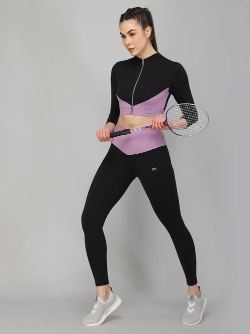 High Waist Yoke Belt Printed Workout Tight – Purple