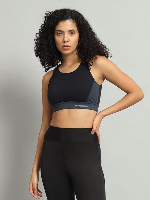 High Impact Boat neck Sports Bra - Black & Grey