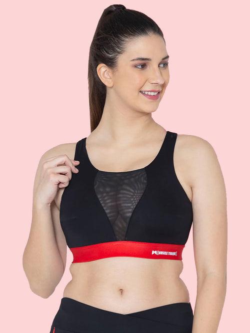 High Impact Front Mesh Sports Bra – Black